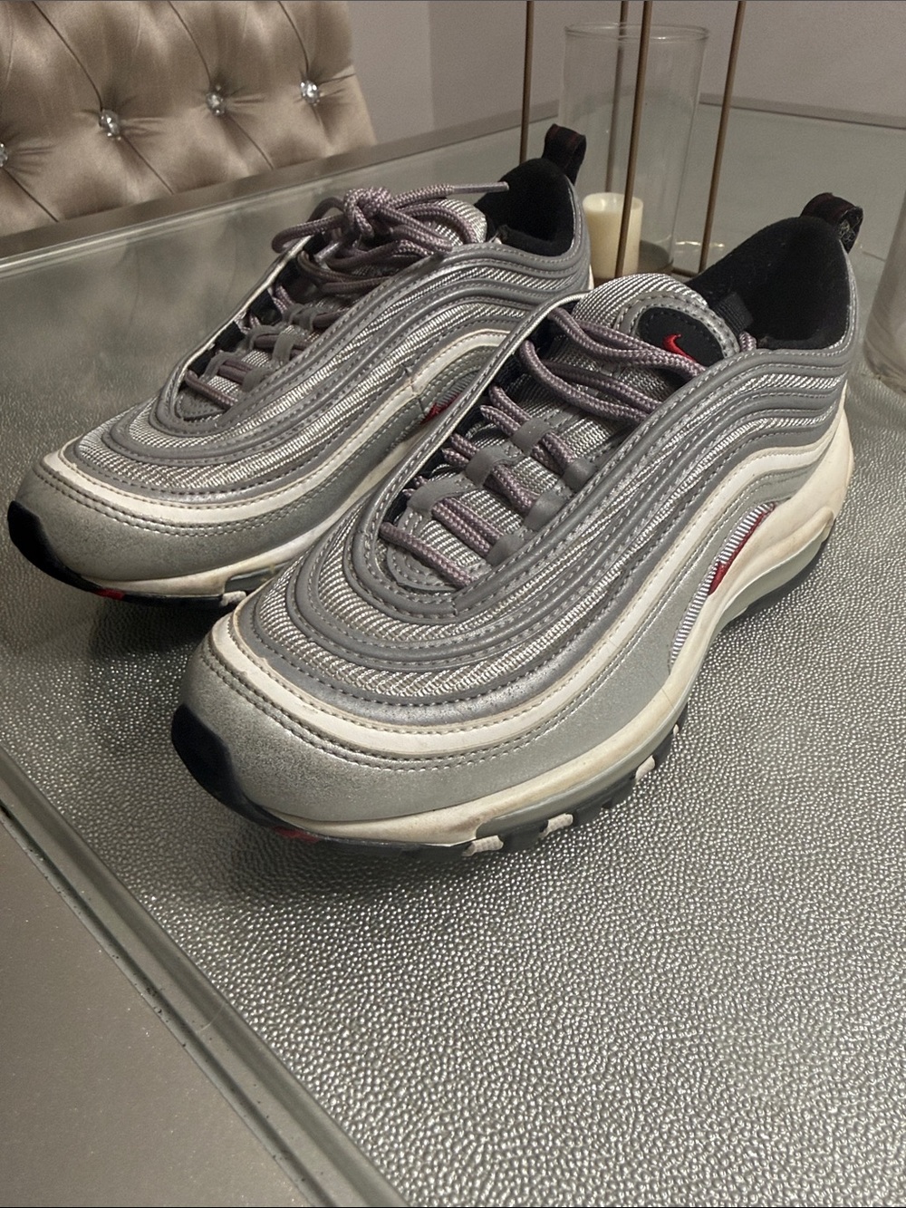 Nike Men’s Air Max 97 Sneakers - Grey with Red Accents